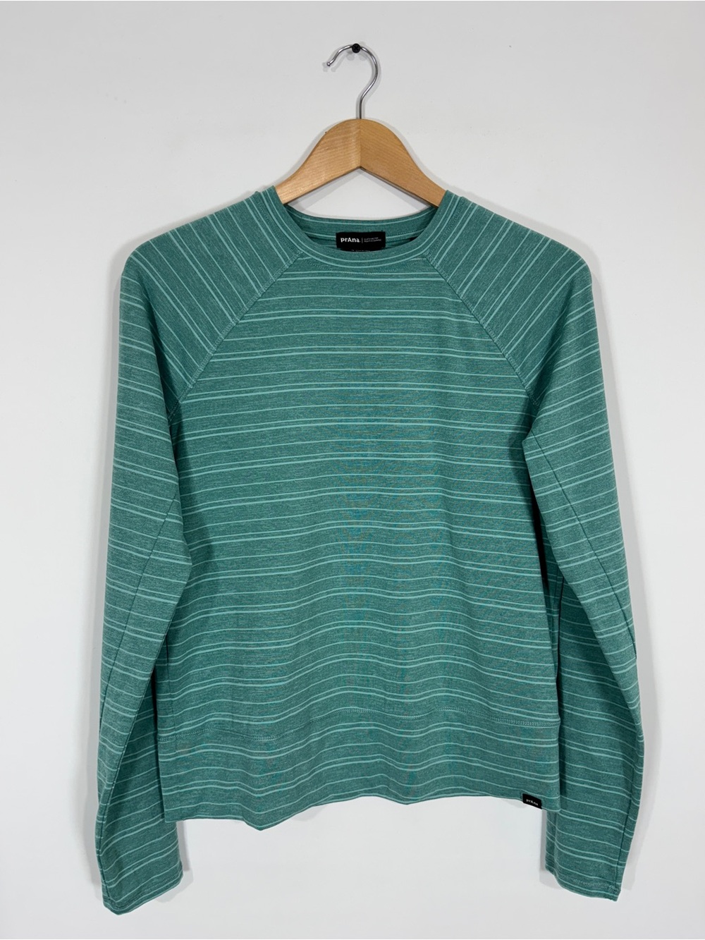 WAT87 {PrAna} "Sol Searcher" Green Cove Stripe Long Sleeve Crewneck Top T-Shirt